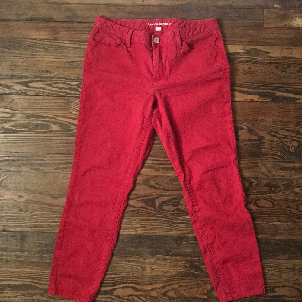 banana republic | red jacquard skinny ankle pant